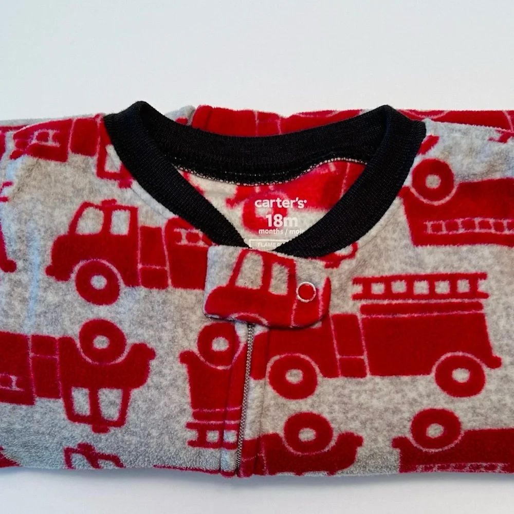 Carters 18M Warm Cozy Fleece Footed Fire Truck Fire Engine One Piece PJs Pajamas